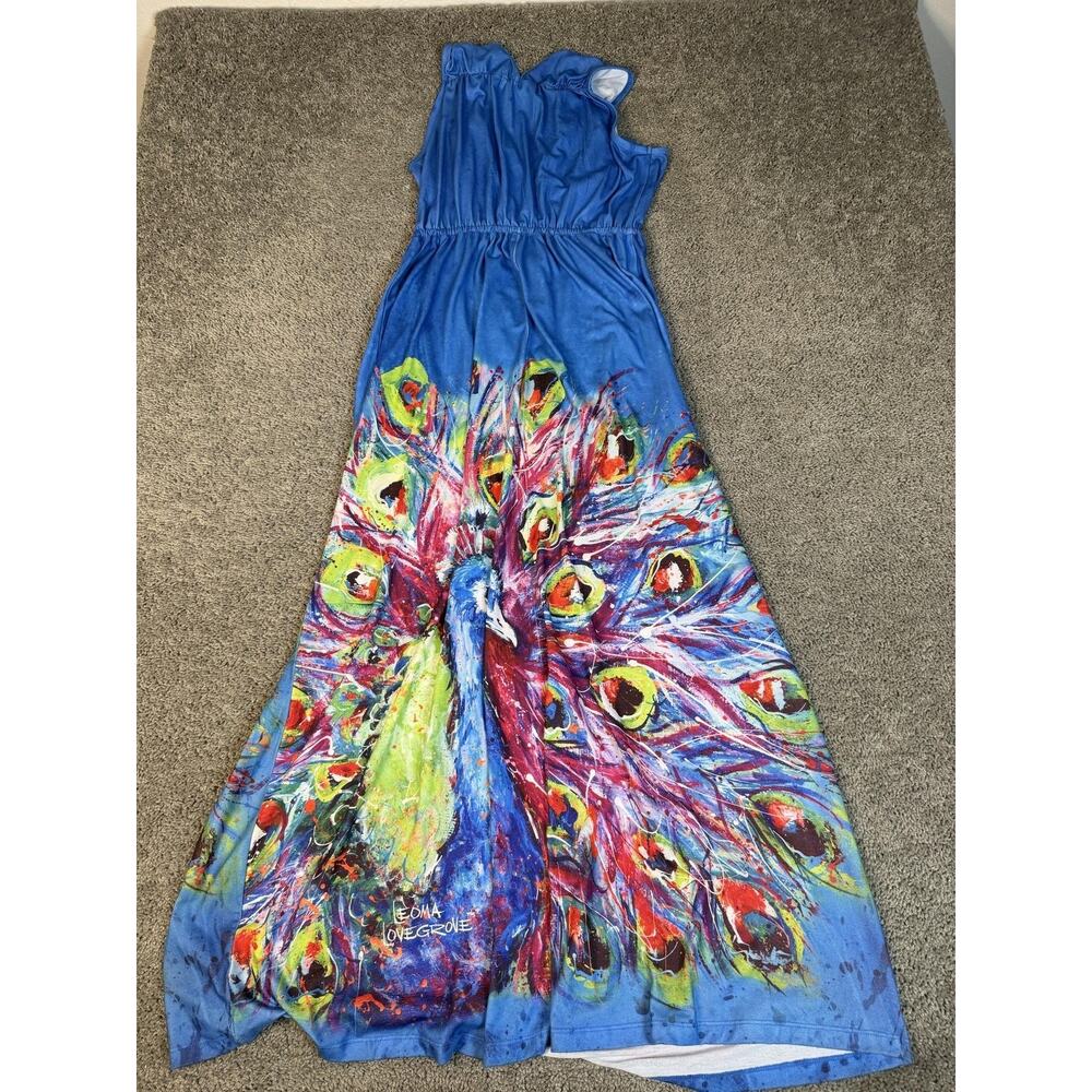 Leoma Lovegrove Dress Womens M Blue Maxi Sundress Tank VNeck Ruched Animal Print - Picture 11 of 13